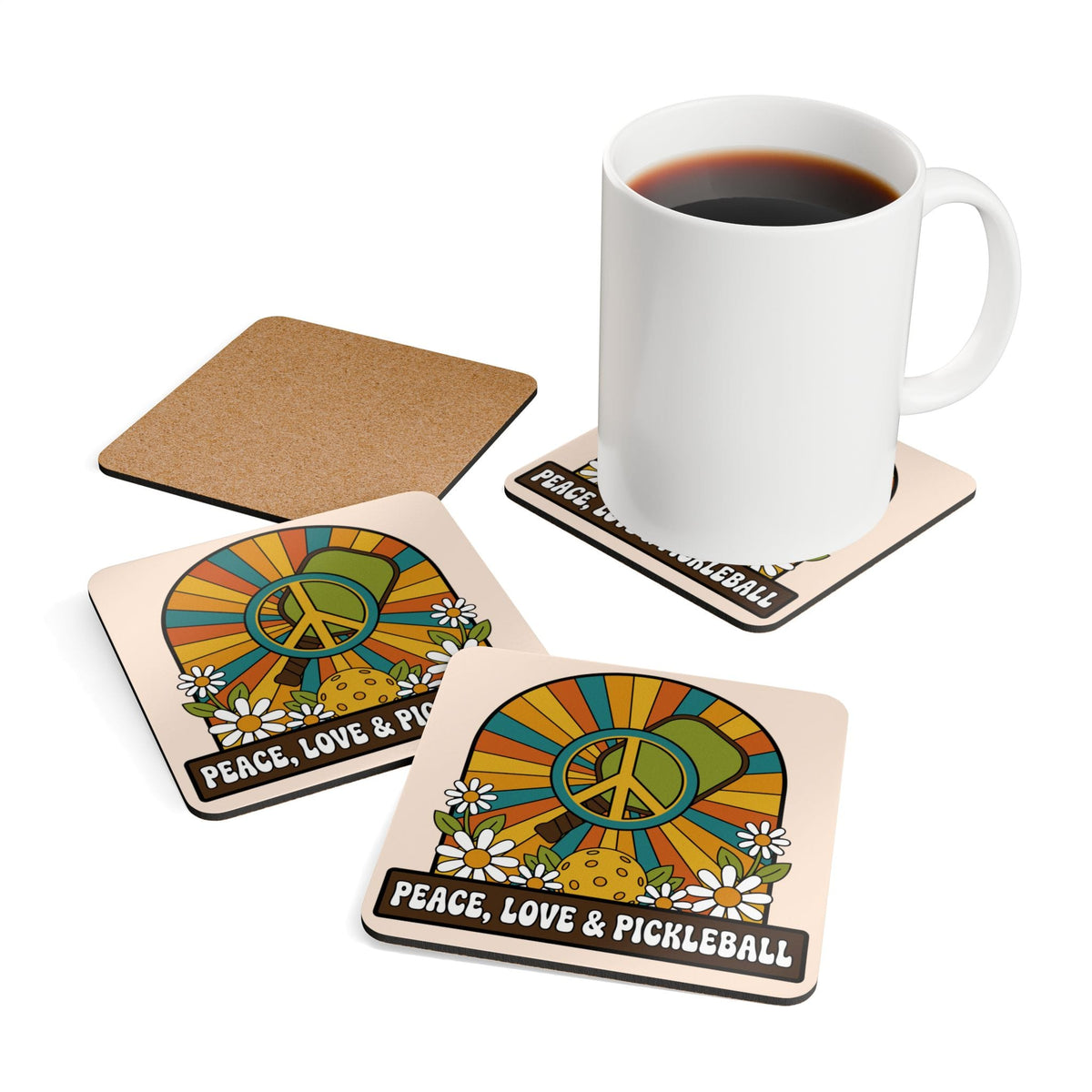 Pease Love Pickleball Corkwood Coaster Set