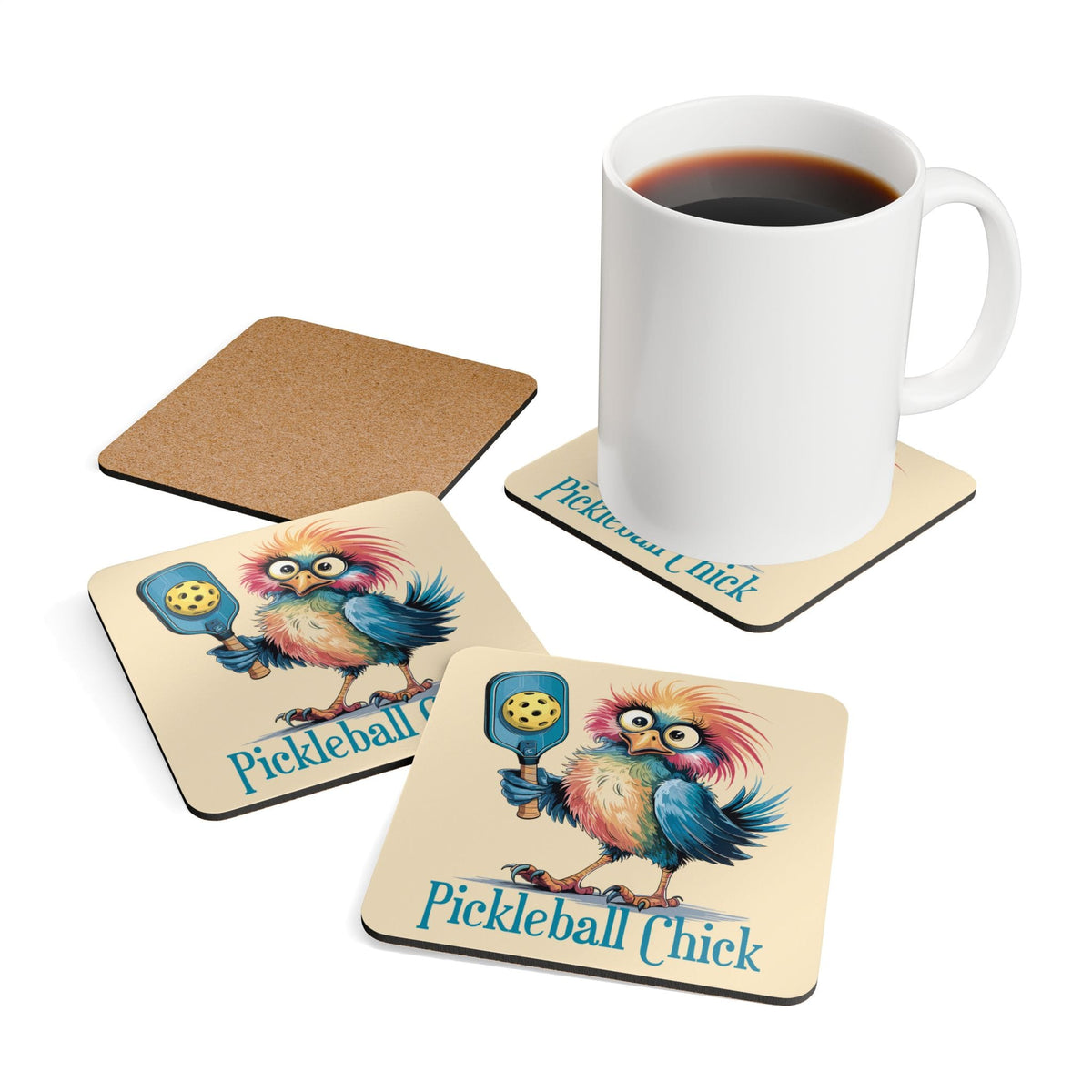 Pickleball Chick Corkwood Coaster Set