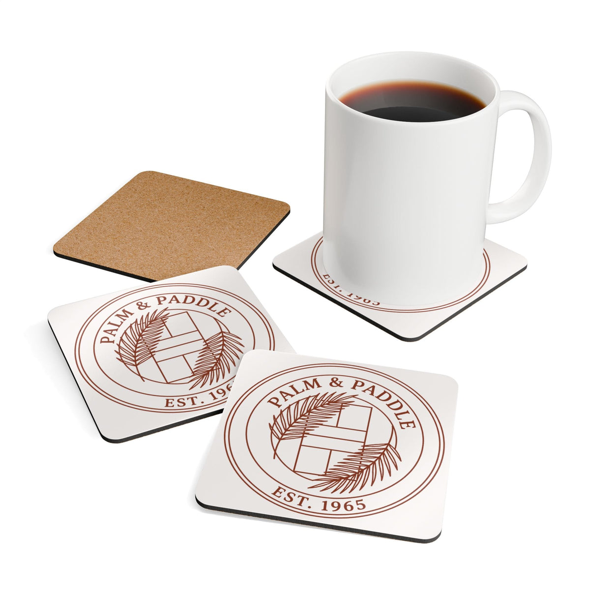 Palm And Paddle Pickleball Crest Corkwood Coaster Set