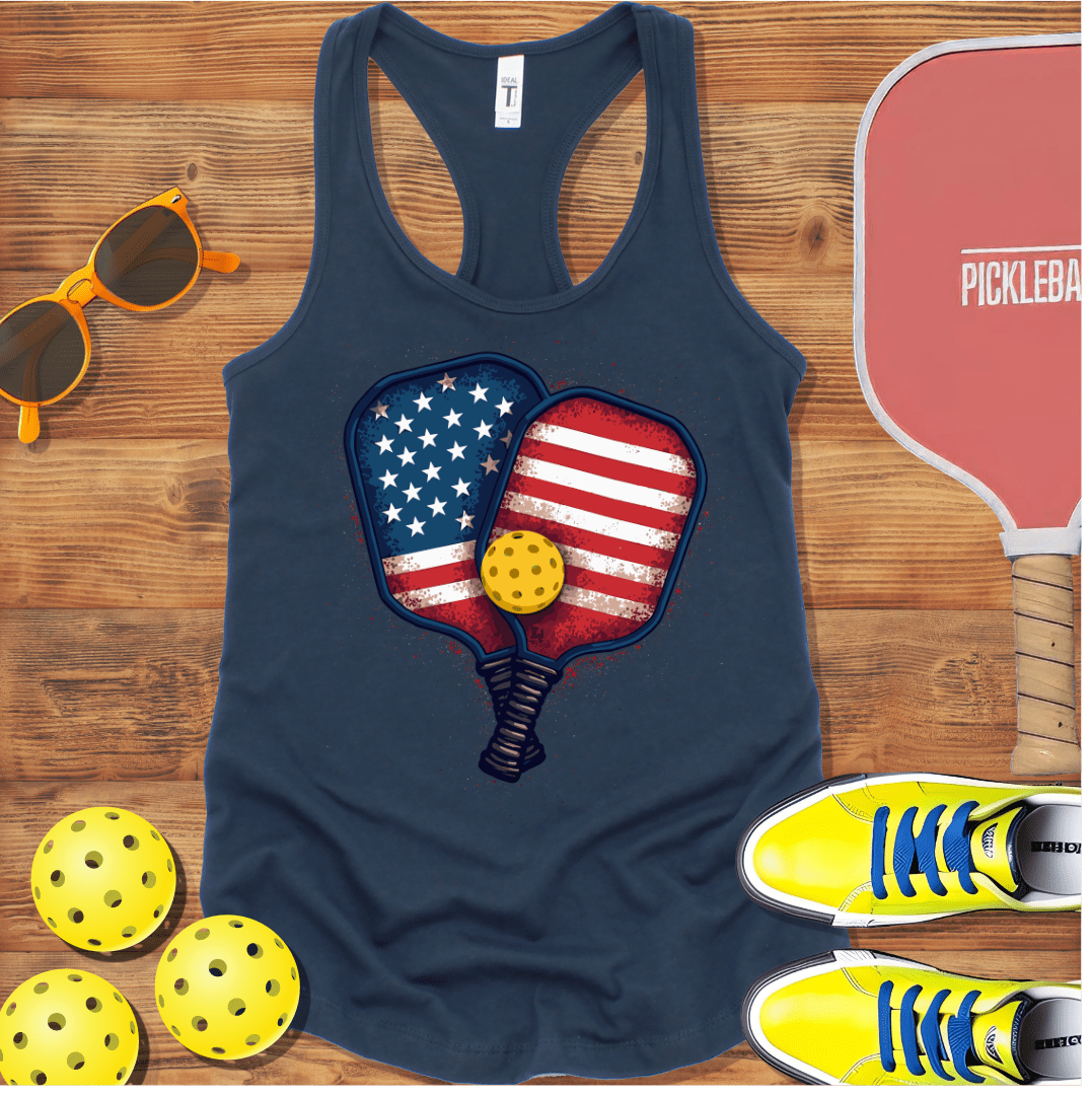 Patriotic Double Paddle Pickleball Racerback Tank Top
