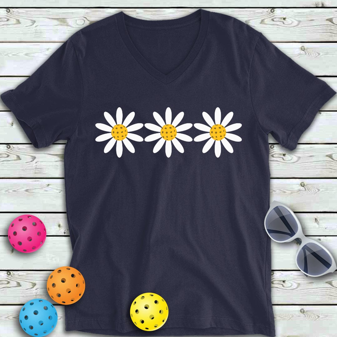 Triple Daisy Floral Pickleball V-Neck Tee