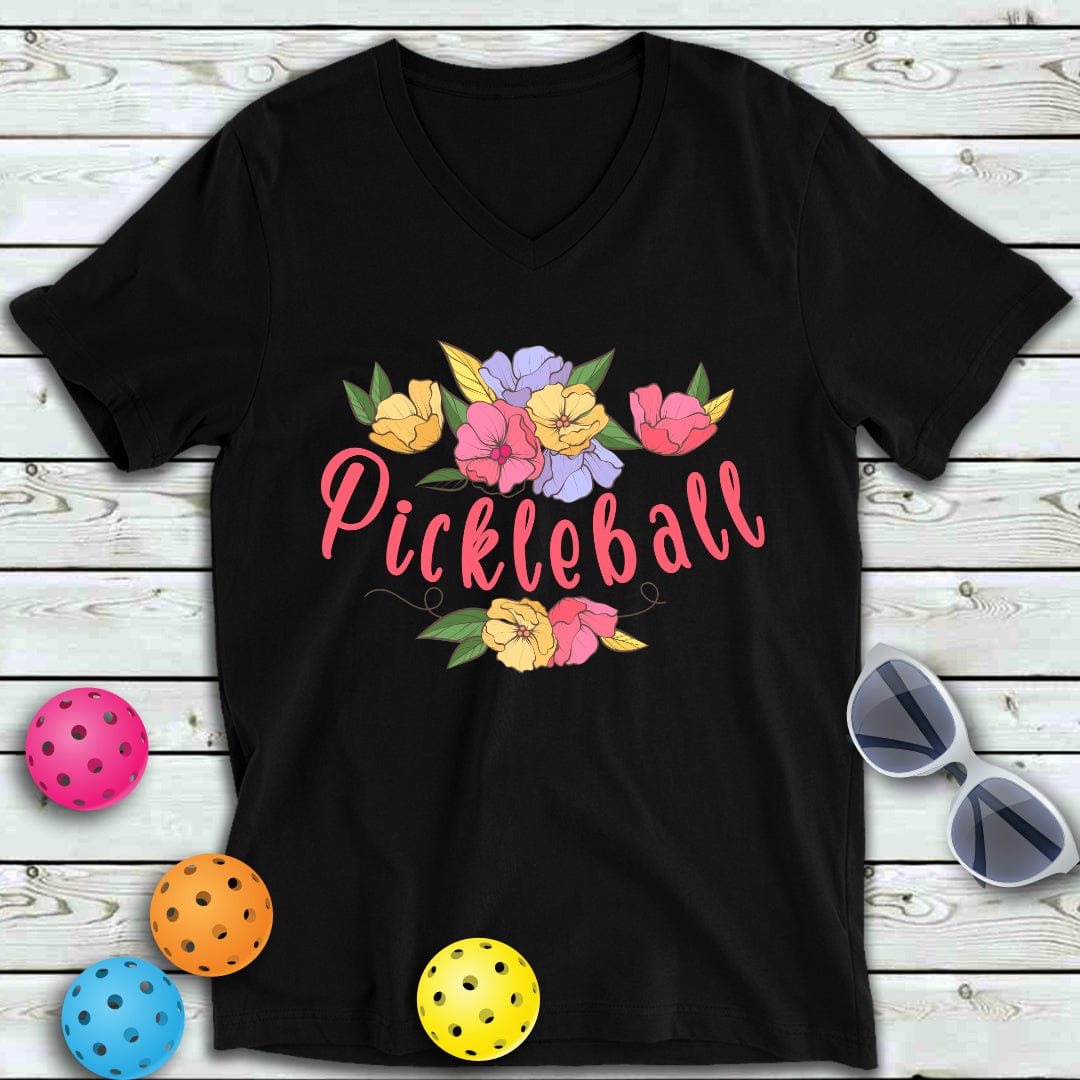 Floral Swag Pickleball V-Neck Tee