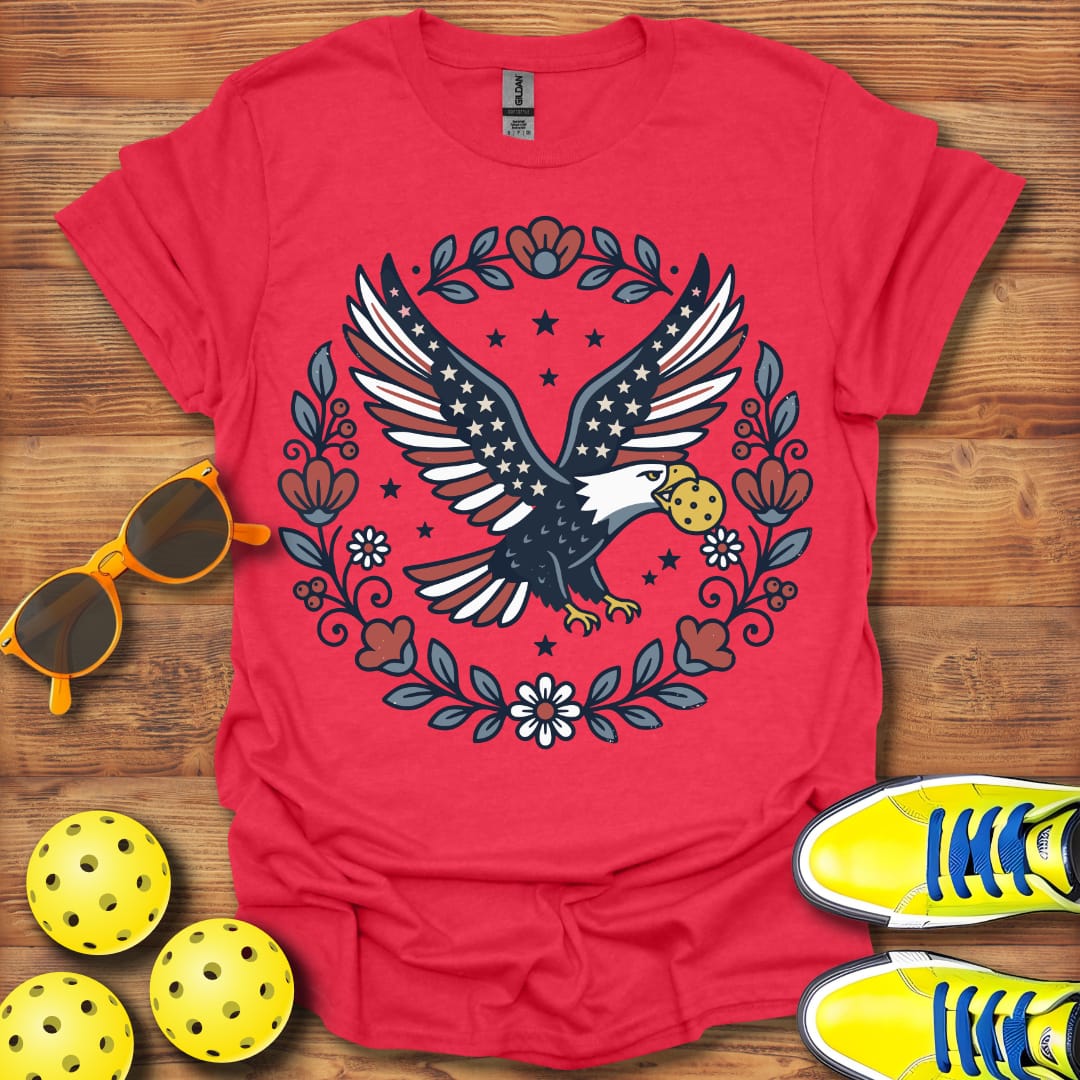 Patriotic Floral Eagle Pickleball Unisex T-Shirt