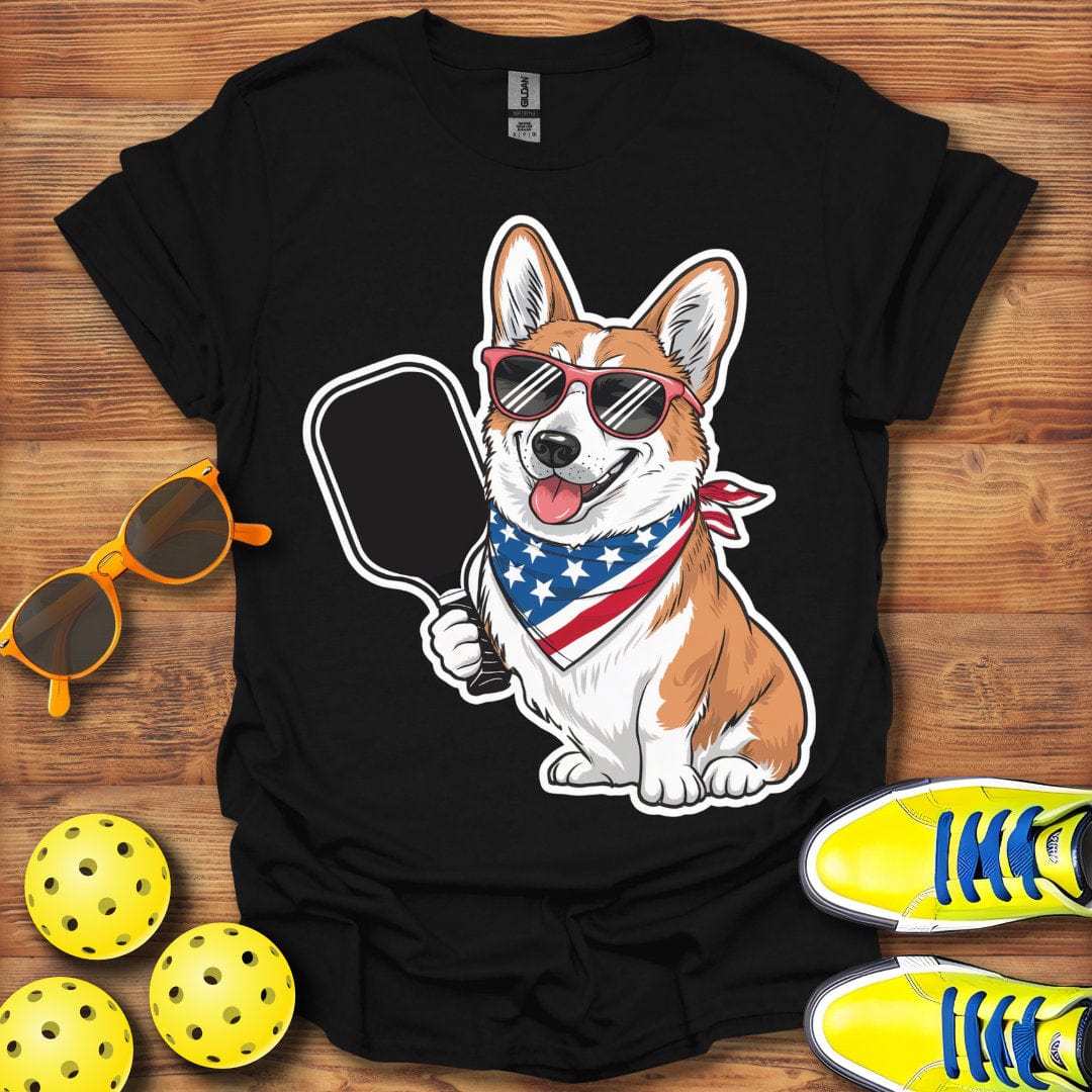 Patriotic Corgi Pickleball Dog T-Shirt