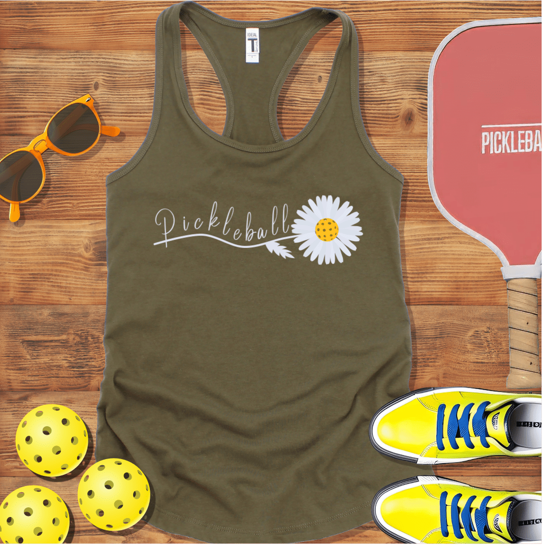 Pickleball White Daisy Racerback Tank Top