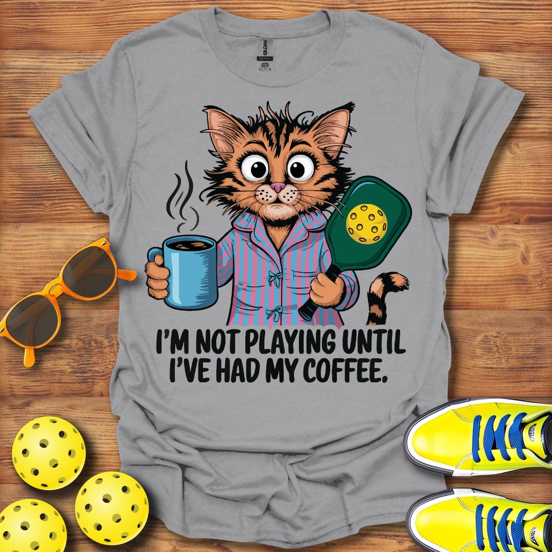 Morning Coffee Cat Pickleball T-Shirt