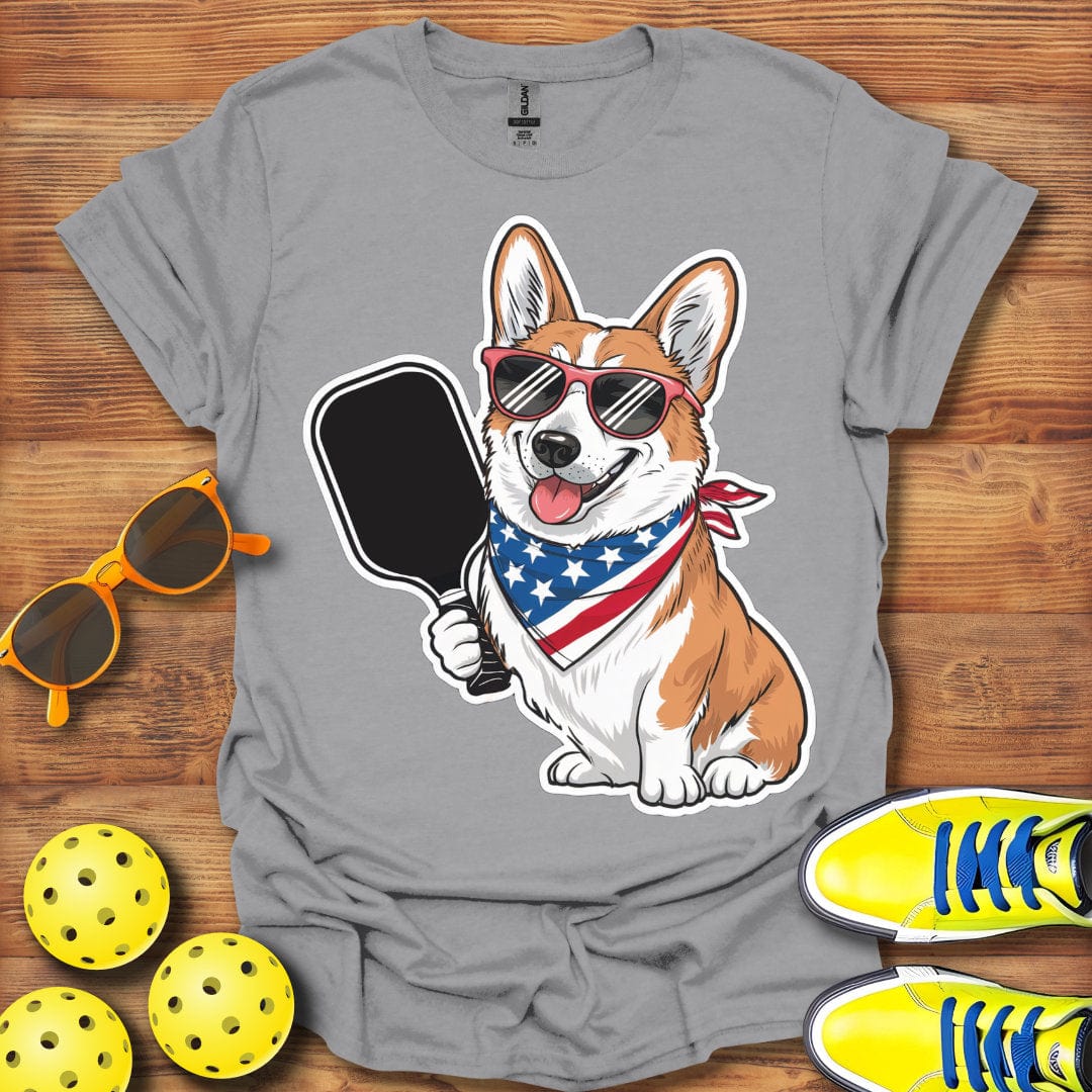 Patriotic Corgi Pickleball Dog T-Shirt