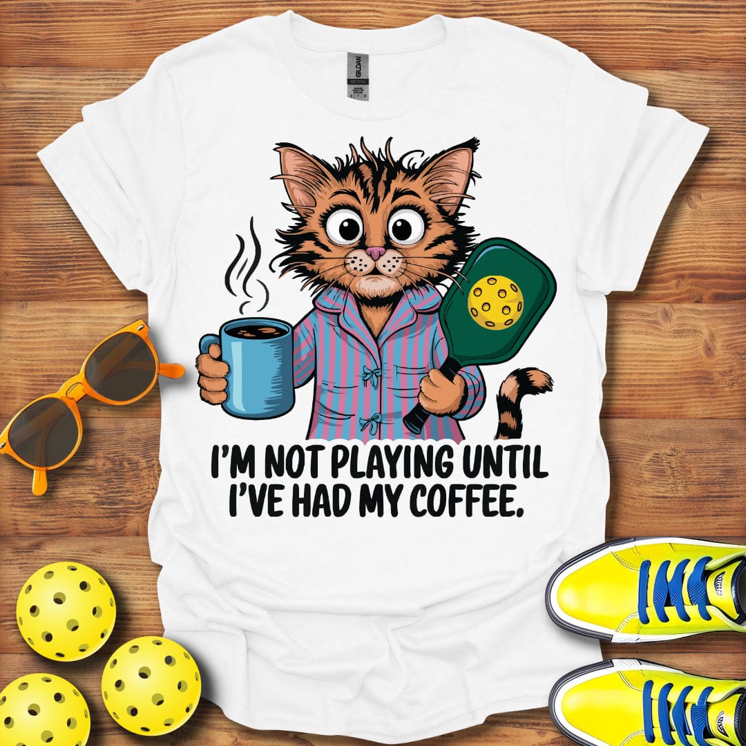 Morning Coffee Cat Pickleball T-Shirt