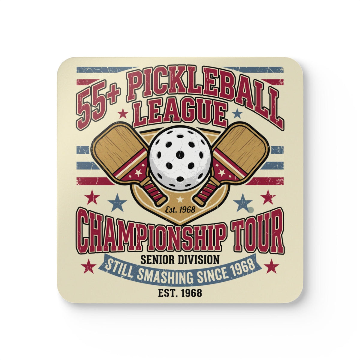 55 Plus Pickleball League 1968 Corkwood Coaster Set