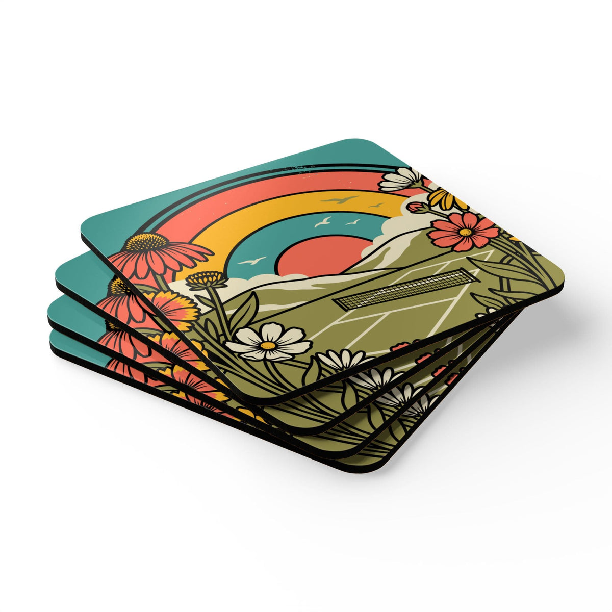Sunrise Garden Pickleball Court Coaster Set