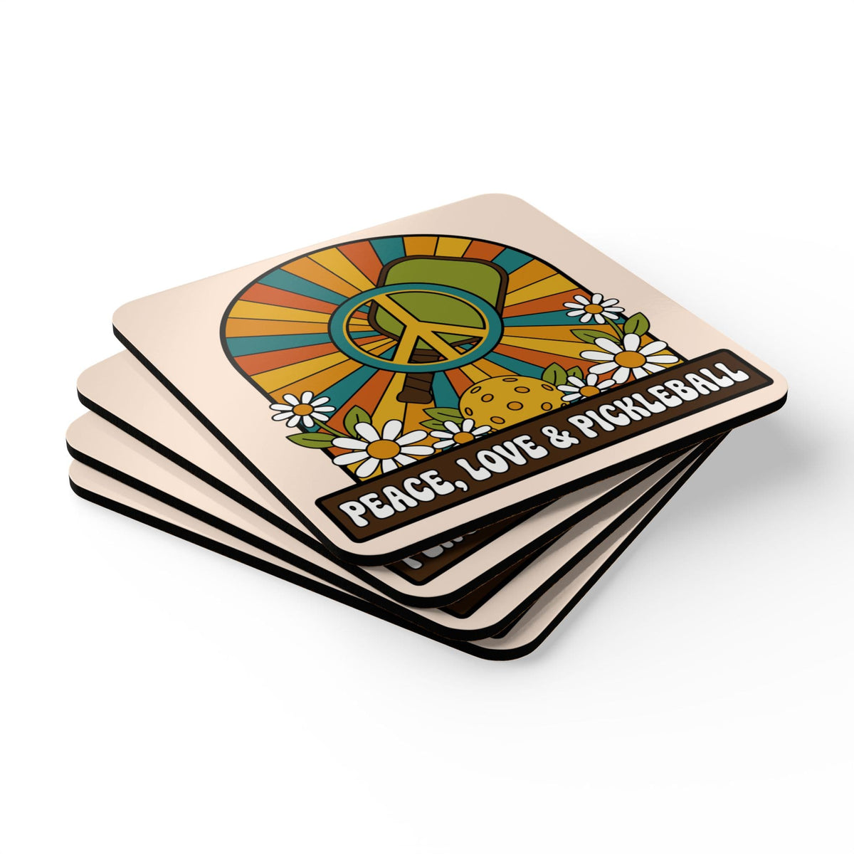 Pease Love Pickleball Corkwood Coaster Set