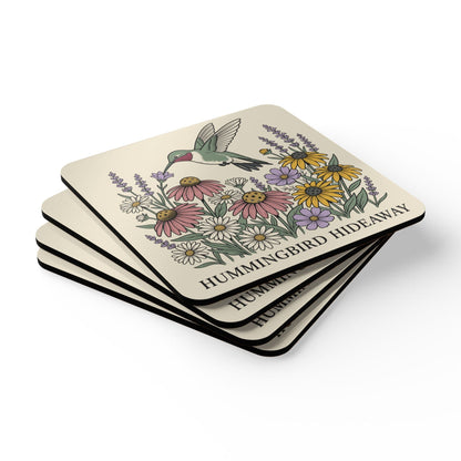 Pickleball Hummingbird Hideaway Corkwood Coaster Set