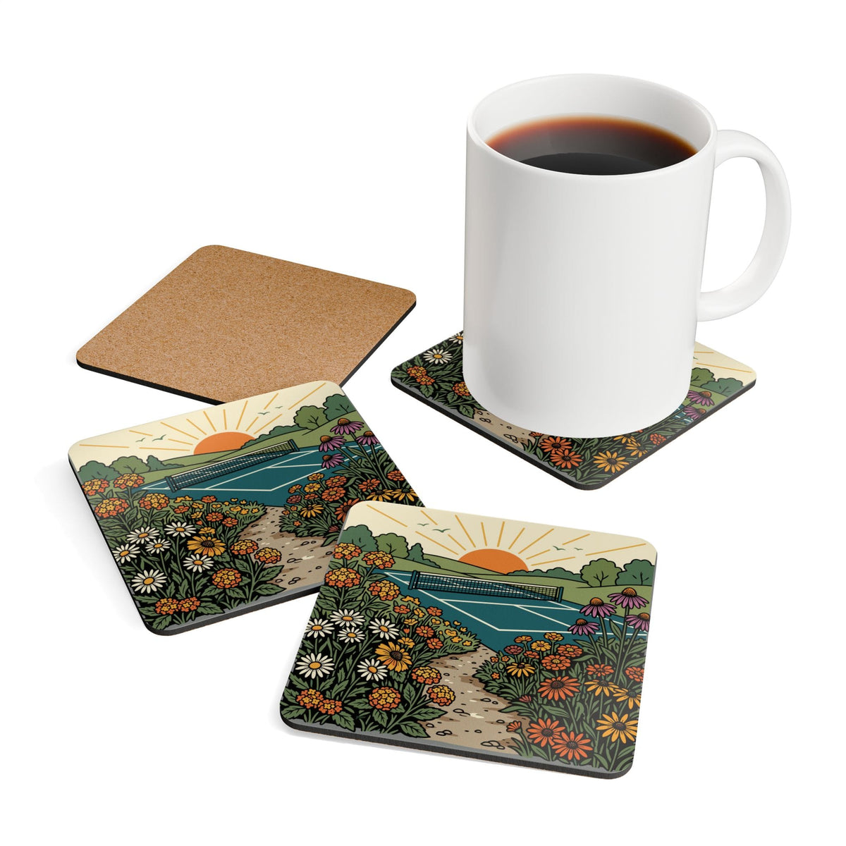 Garden Pickleball Court Coaster Set