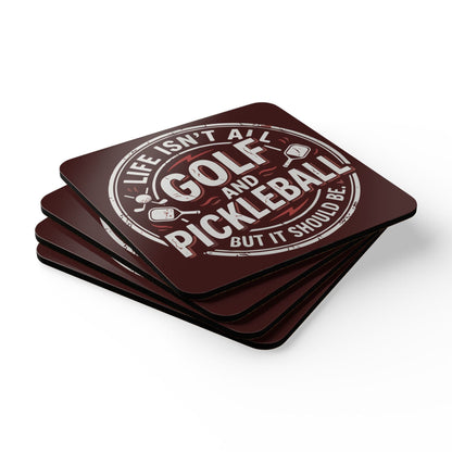 Golf And Pickleball Corkwood Coaster Set