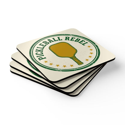 Pickleball Rebel Corkwood Coaster Set