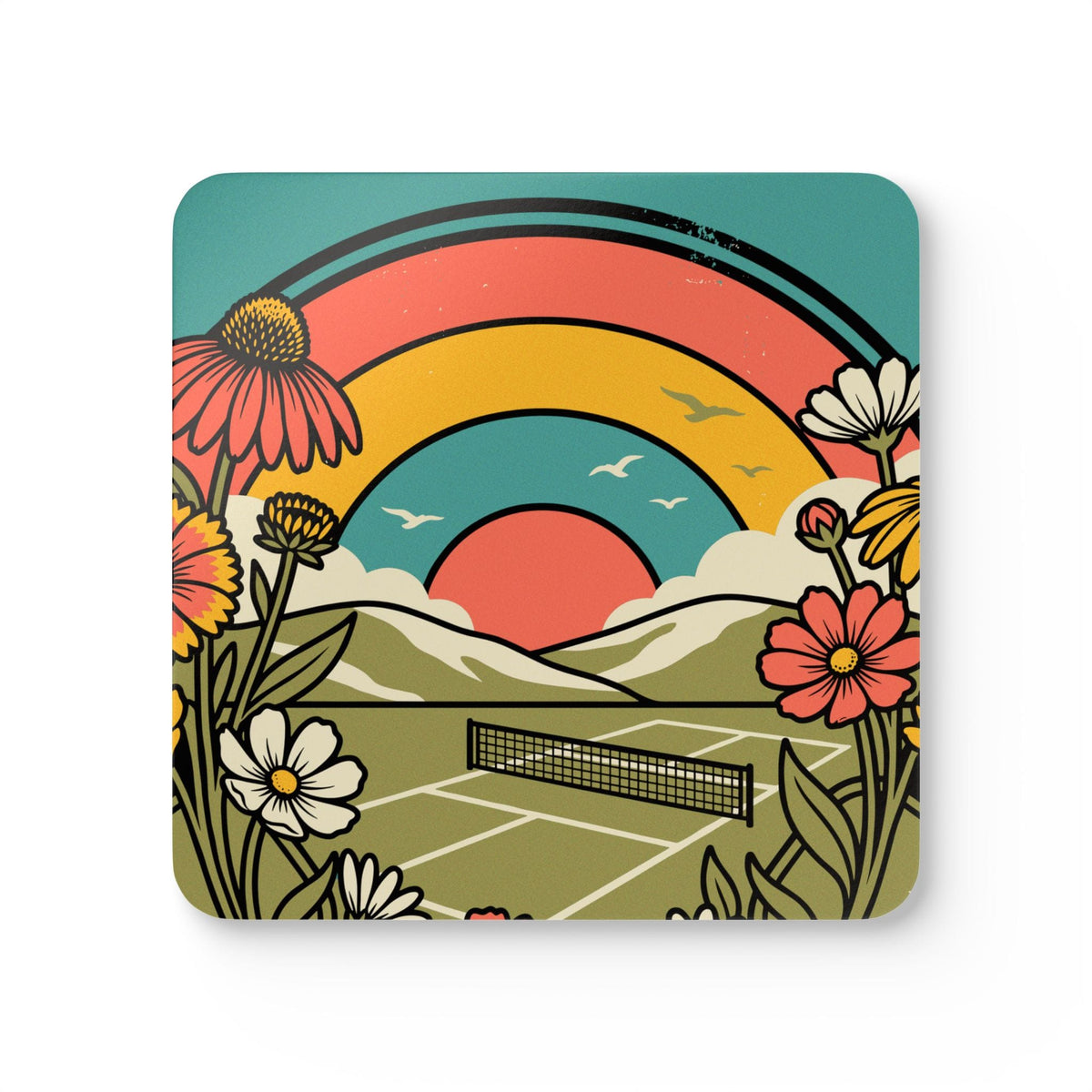 Sunrise Garden Pickleball Court Coaster Set