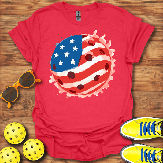 USA Flag Watercolor Pickleball T-Shirt