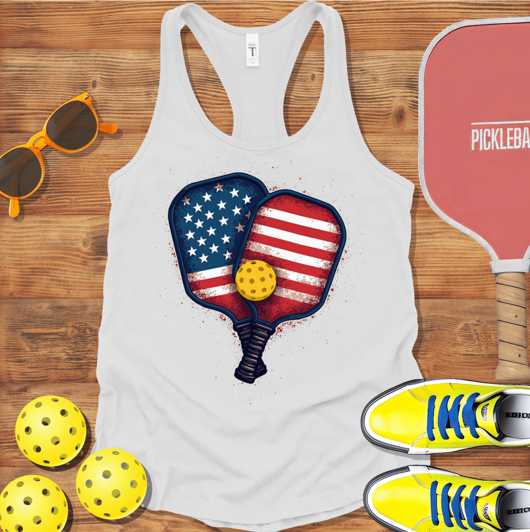 Patriotic Double Paddle Pickleball Racerback Tank Top