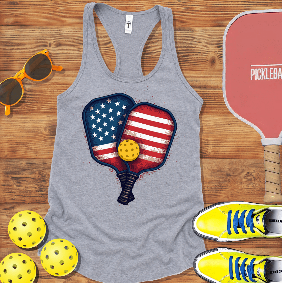 Patriotic Double Paddle Pickleball Racerback Tank Top