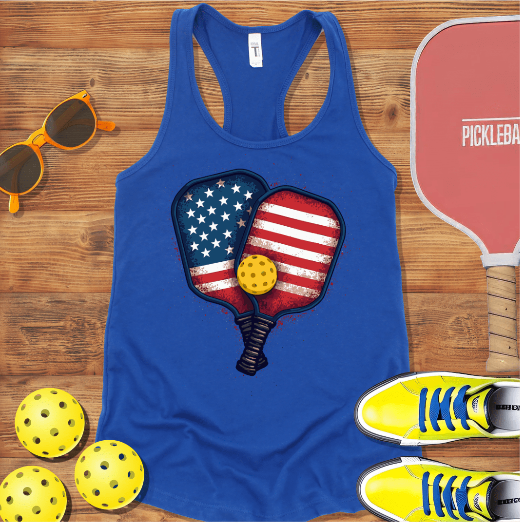 Patriotic Double Paddle Pickleball Racerback Tank Top