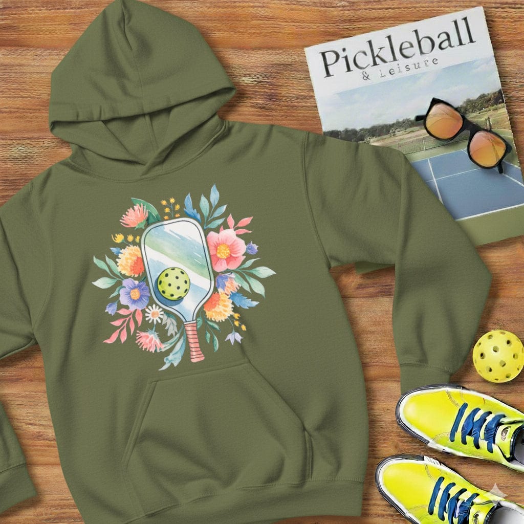 Floral Watercolor Pickleball Hooded Sweatshirt