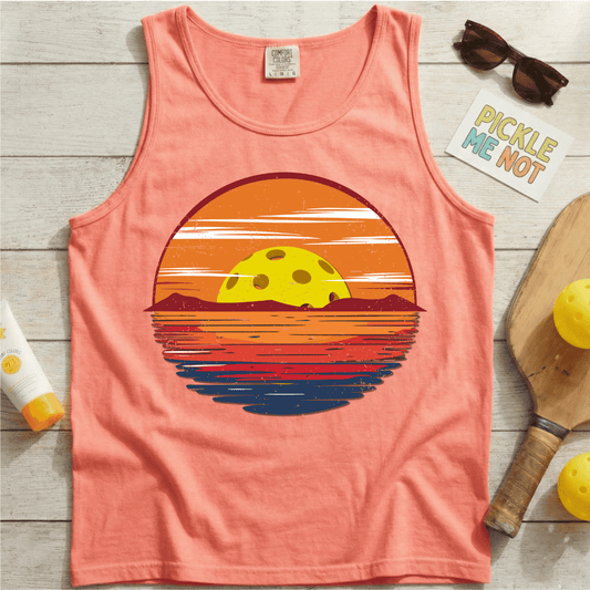 Distressed Pickleball Sunset Garment-Dyed Tank Top
