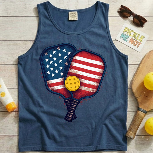 Double Flag Pickleball Paddles Unisex Cotton Garment-Dyed Tank Top