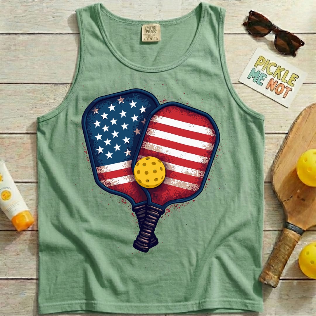 Double Flag Pickleball Paddles Unisex Cotton Garment-Dyed Tank Top