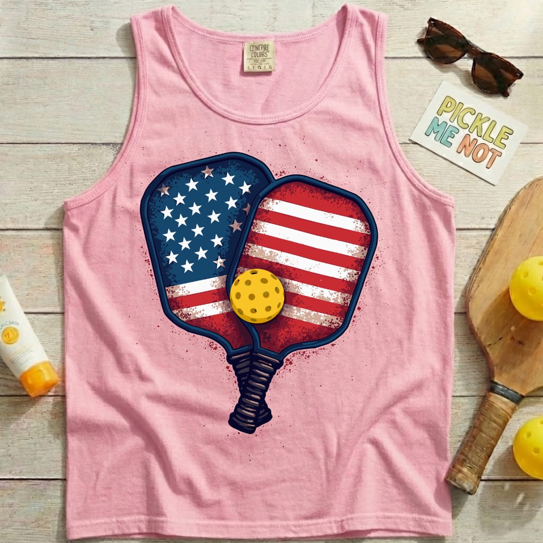Double Flag Pickleball Paddles Unisex Cotton Garment-Dyed Tank Top