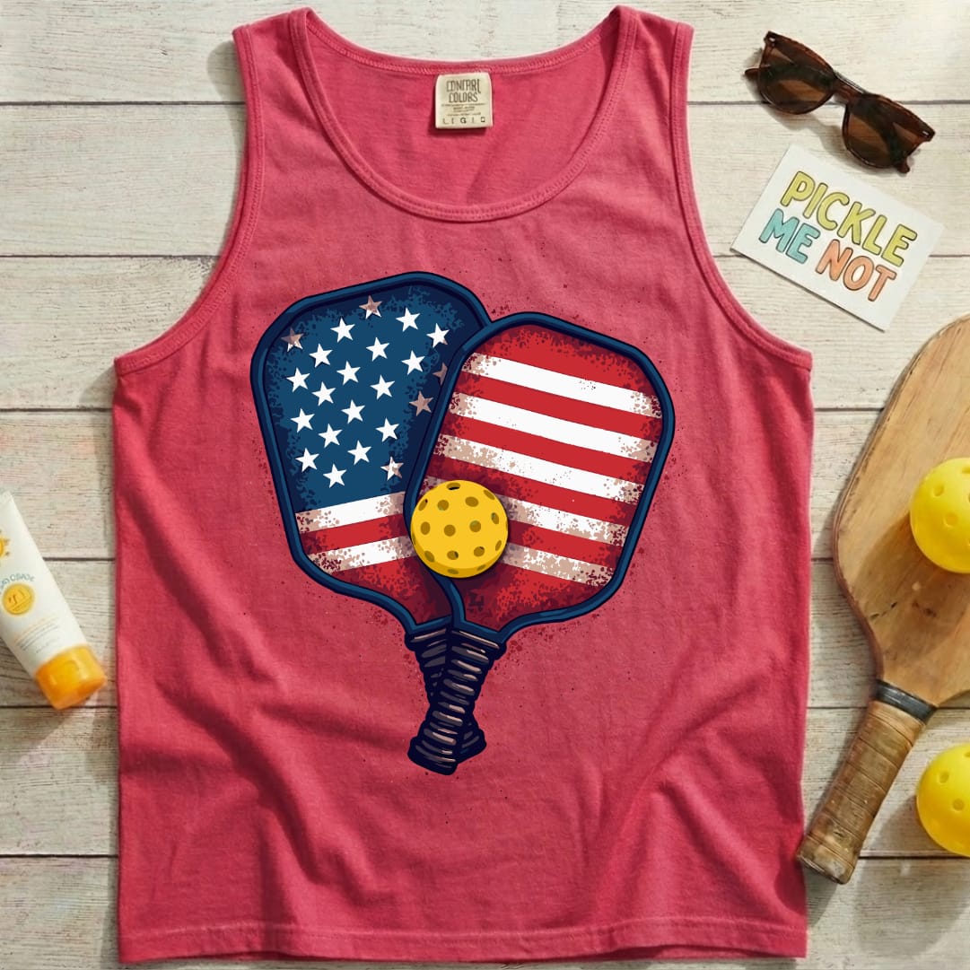 Double Flag Pickleball Paddles Unisex Cotton Garment-Dyed Tank Top