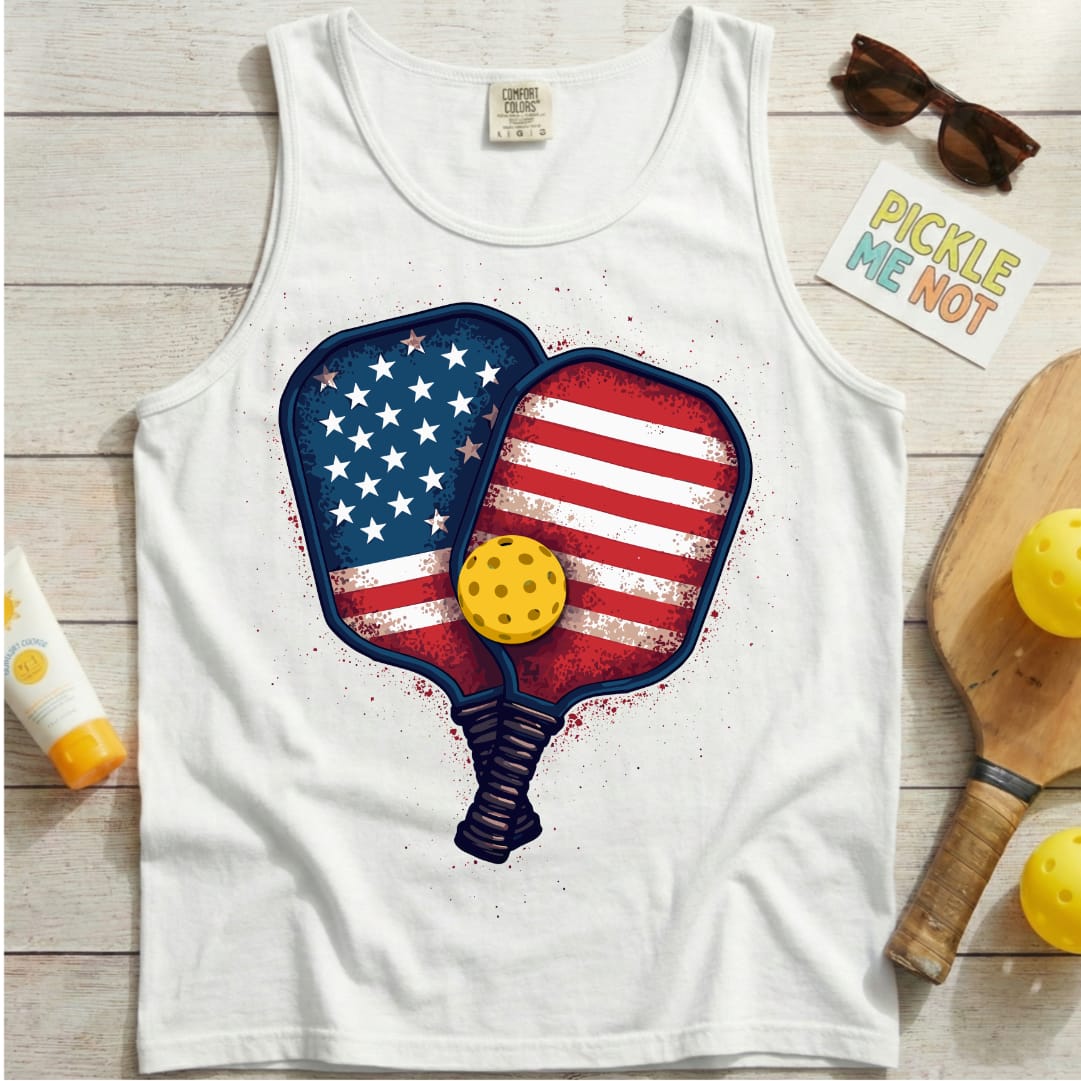 Double Flag Pickleball Paddles Unisex Cotton Garment-Dyed Tank Top