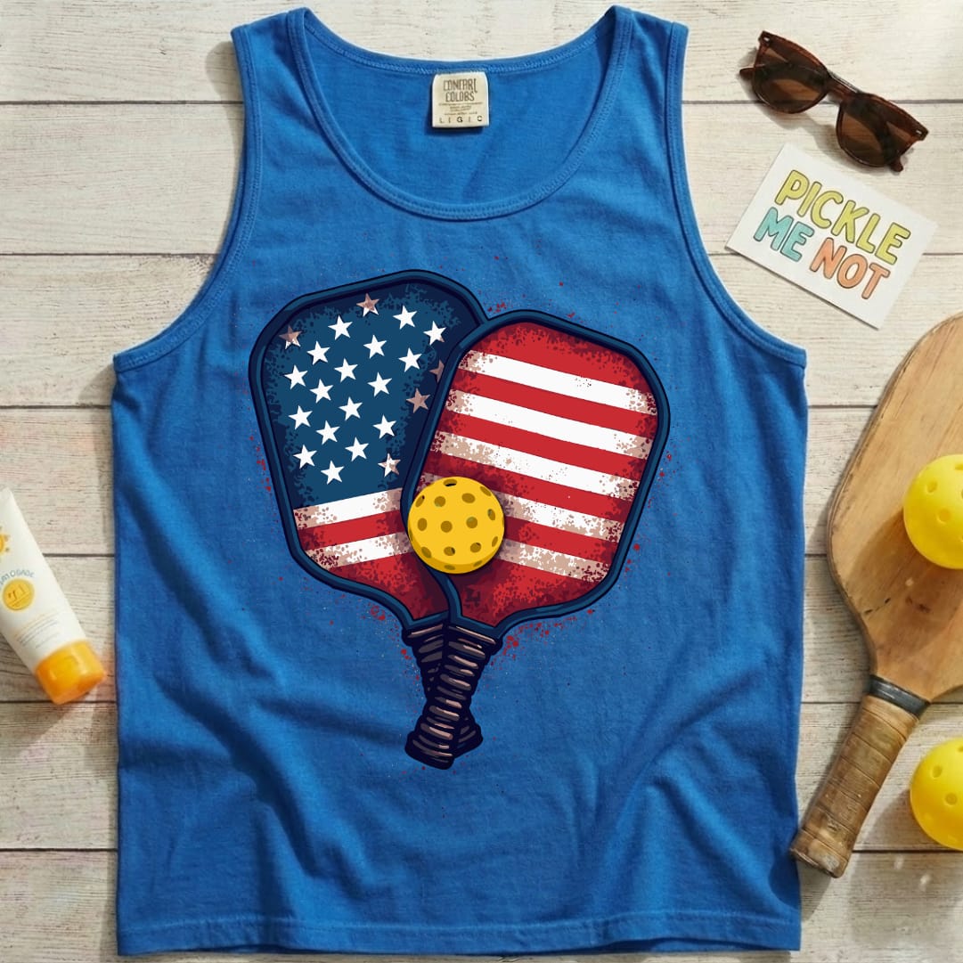 Double Flag Pickleball Paddles Unisex Cotton Garment-Dyed Tank Top
