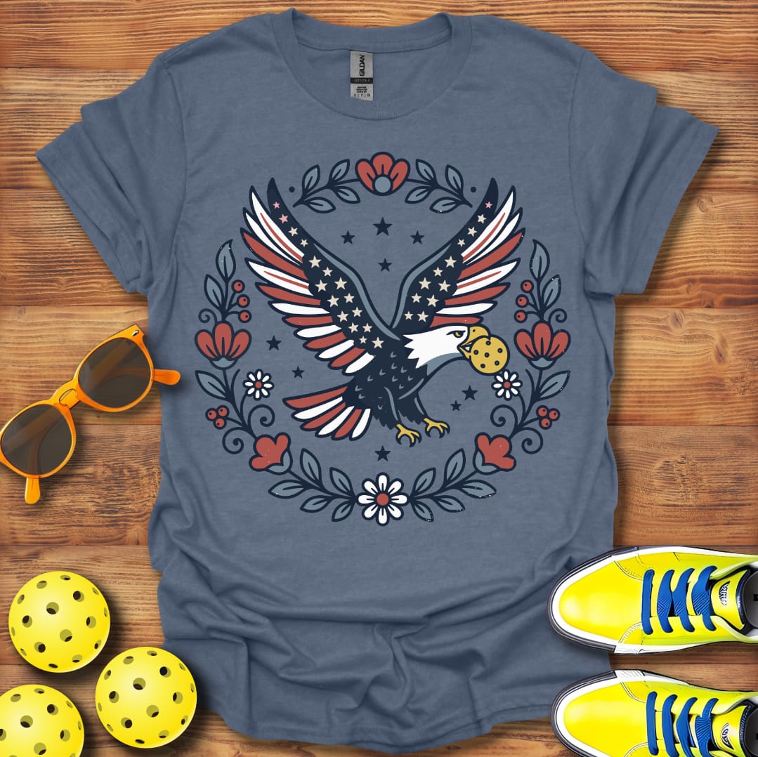 Patriotic Floral Eagle Pickleball Unisex T-Shirt