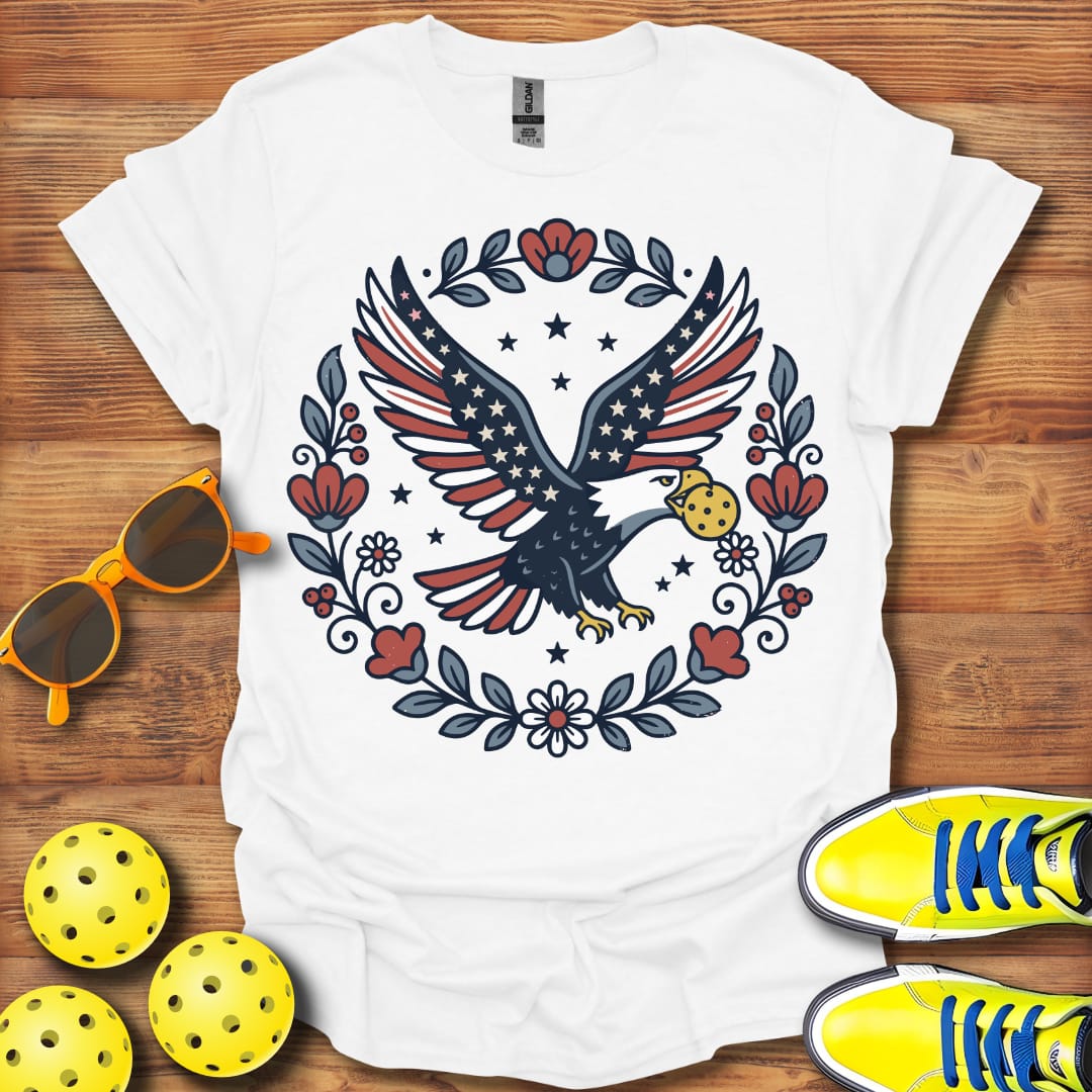 Patriotic Floral Eagle Pickleball Unisex T-Shirt