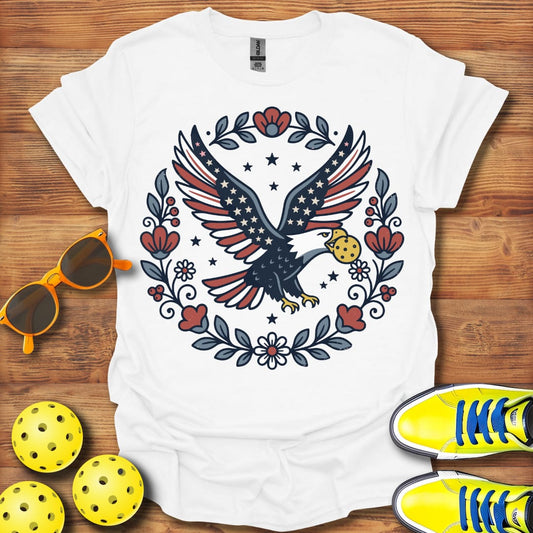 Patriotic Floral Eagle Pickleball Unisex T-Shirt