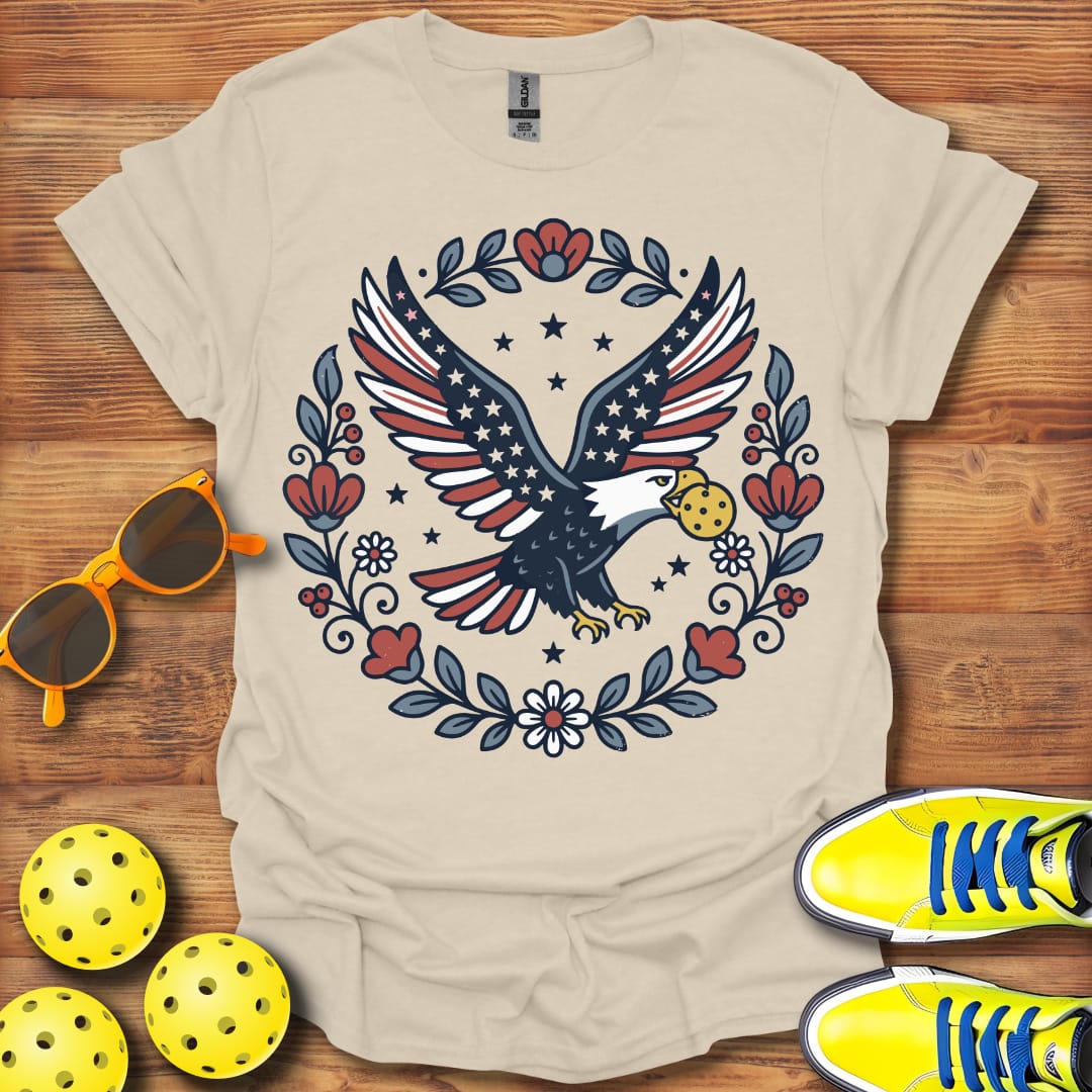 Patriotic Floral Eagle Pickleball Unisex T-Shirt