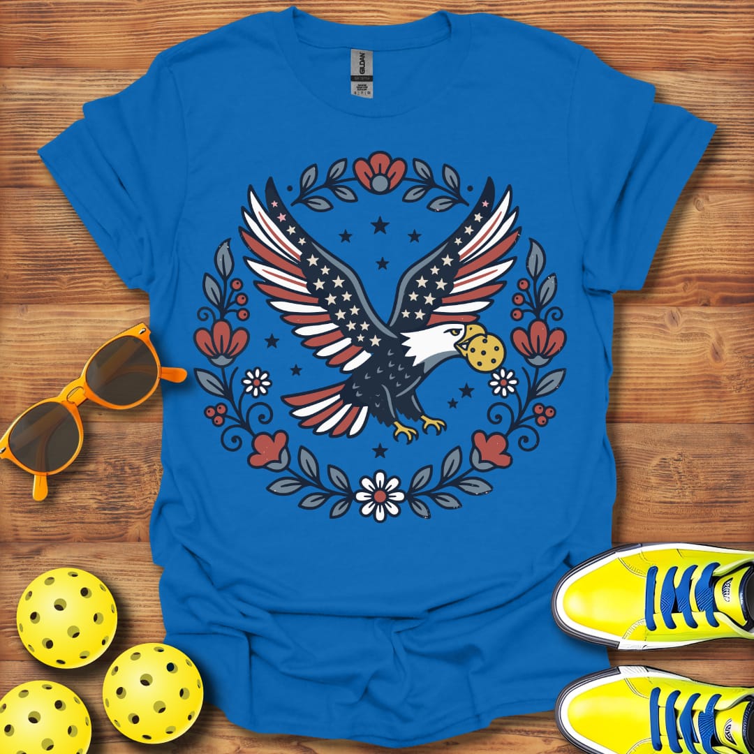 Patriotic Floral Eagle Pickleball Unisex T-Shirt