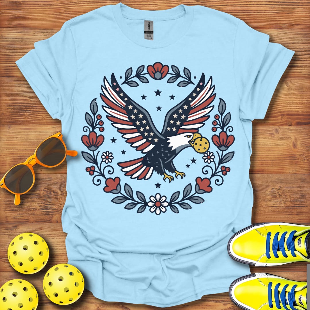 Patriotic Floral Eagle Pickleball Unisex T-Shirt