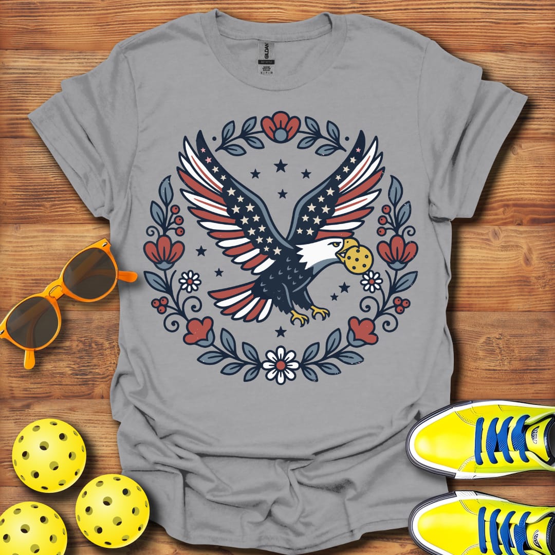Patriotic Floral Eagle Pickleball Unisex T-Shirt