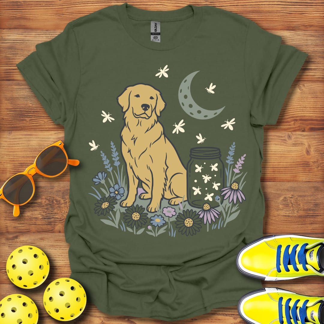 Moon and Fire Flies Pickleball Dog Unisex T-Shirt