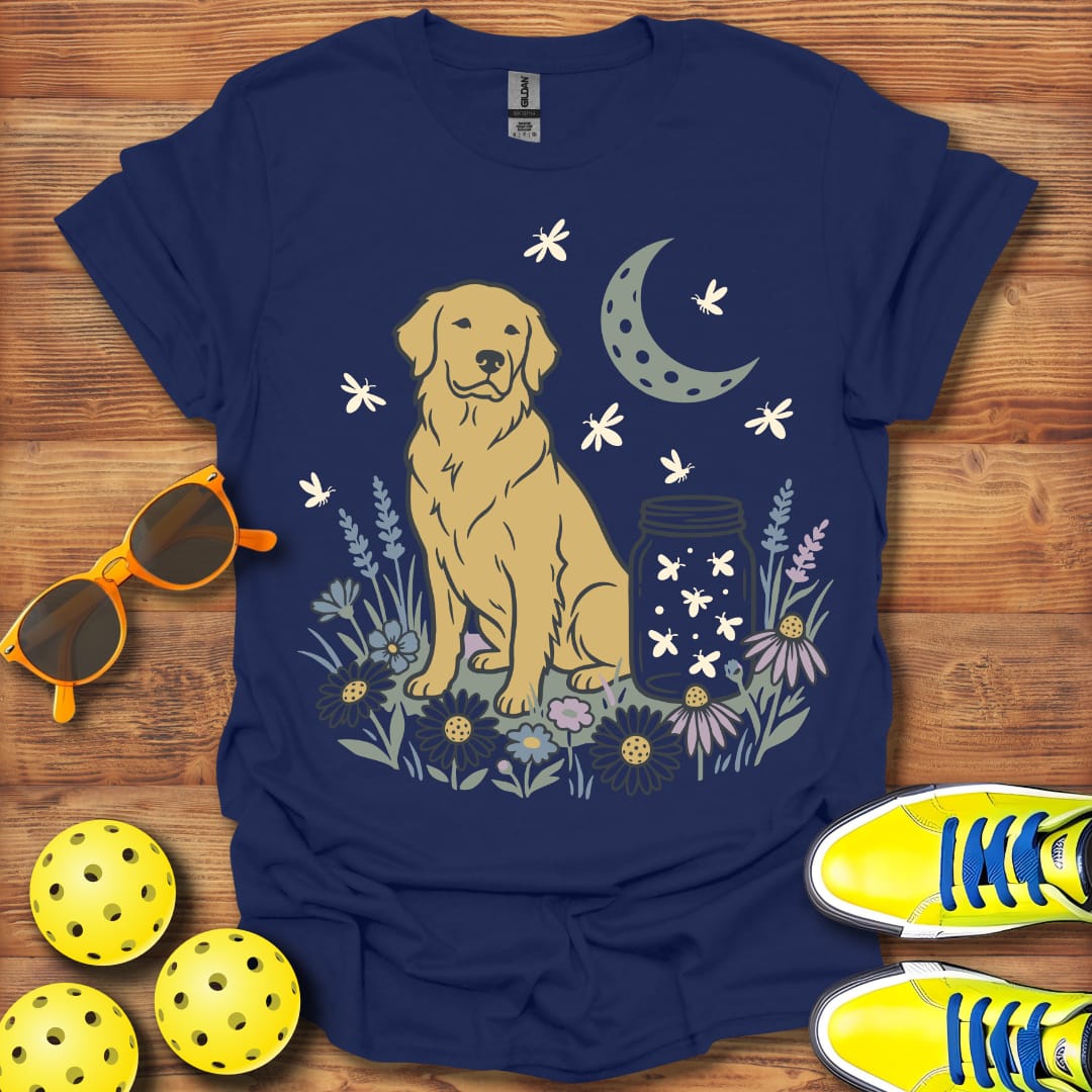 Moon and Fire Flies Pickleball Dog Unisex T-Shirt