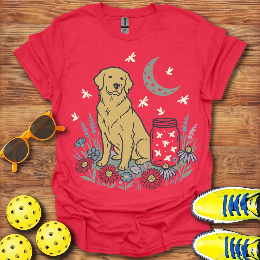 Moon and Fire Flies Pickleball Dog Unisex T-Shirt