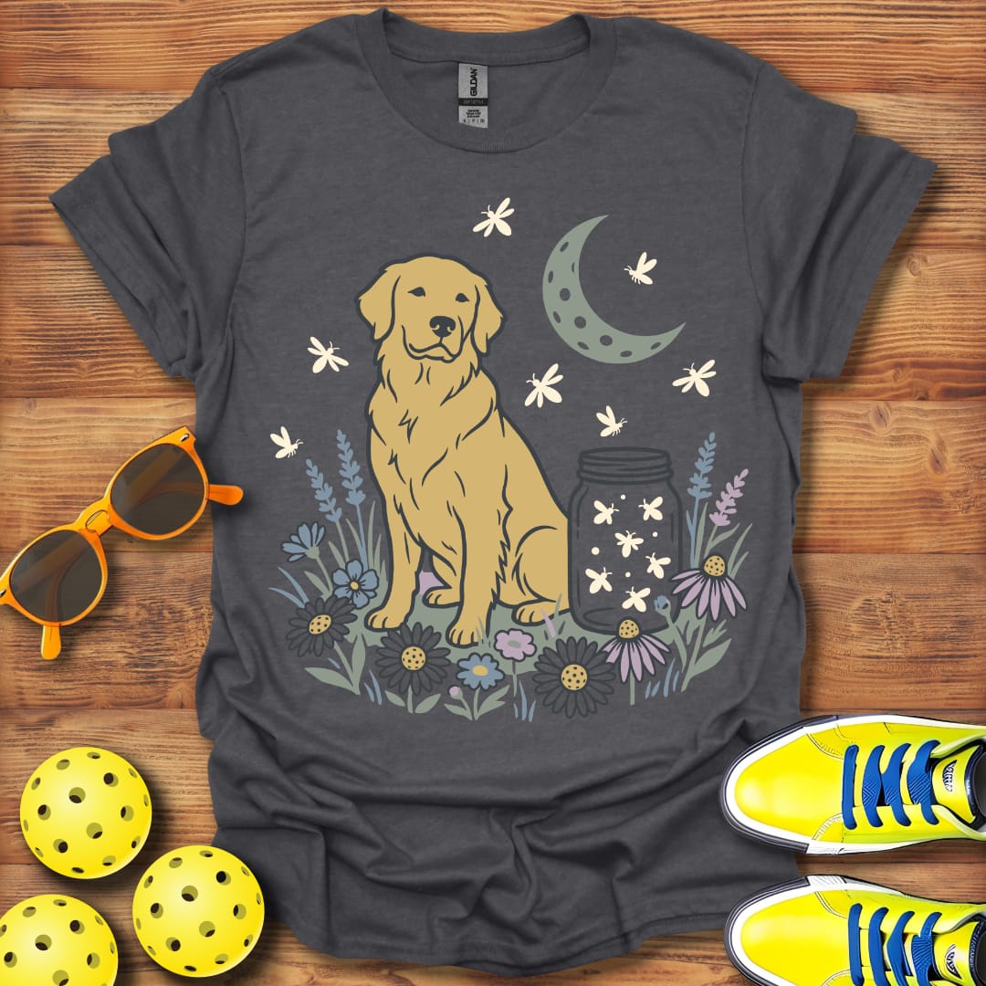Moon and Fire Flies Pickleball Dog Unisex T-Shirt