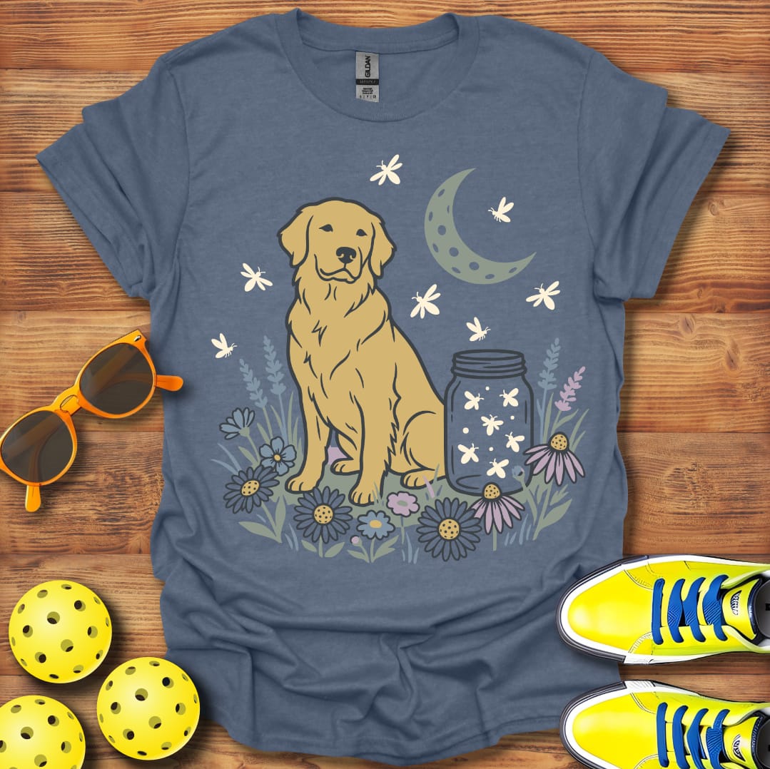 Moon and Fire Flies Pickleball Dog Unisex T-Shirt