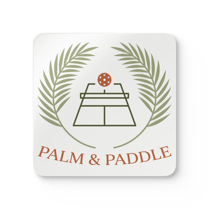 Pickleball Palm And Paddle Corkwood Coaster Set
