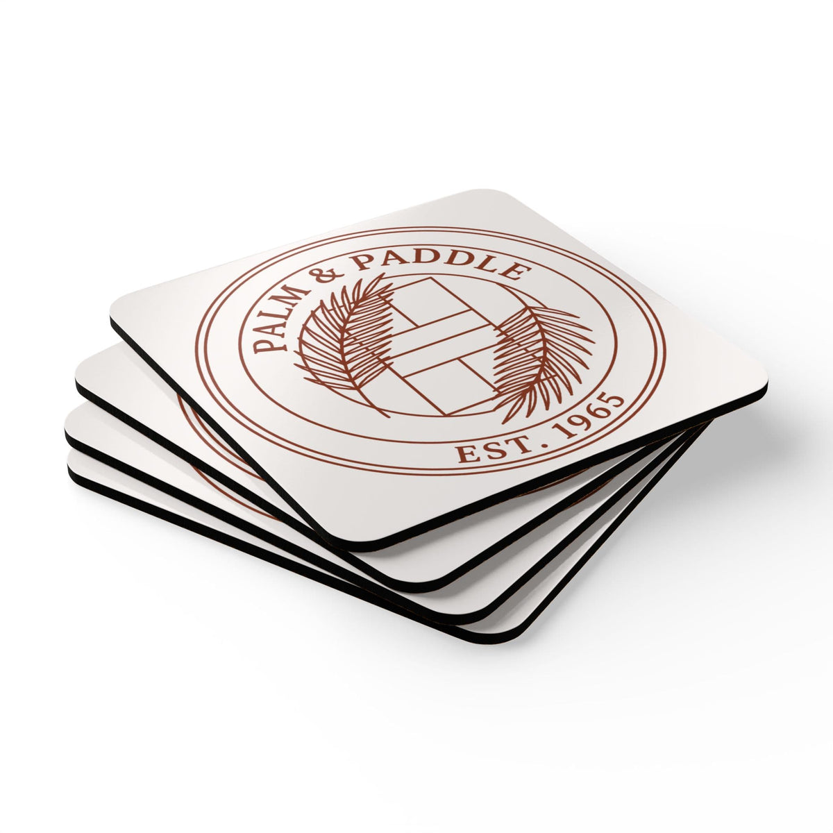 Palm And Paddle Pickleball Crest Corkwood Coaster Set