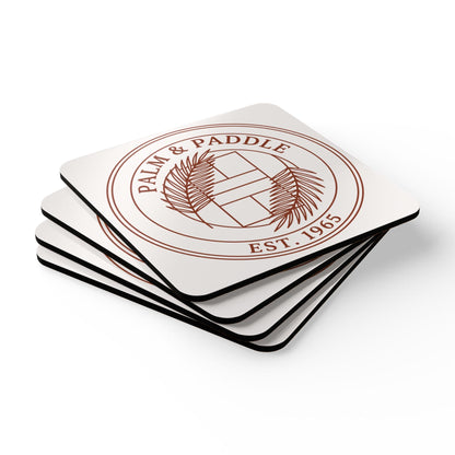 Palm And Paddle Pickleball Crest Corkwood Coaster Set
