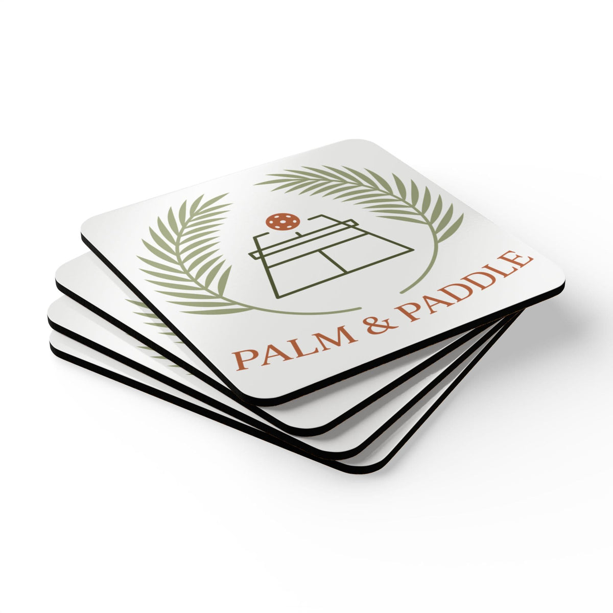 Pickleball Palm And Paddle Corkwood Coaster Set