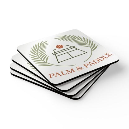 Pickleball Palm And Paddle Corkwood Coaster Set