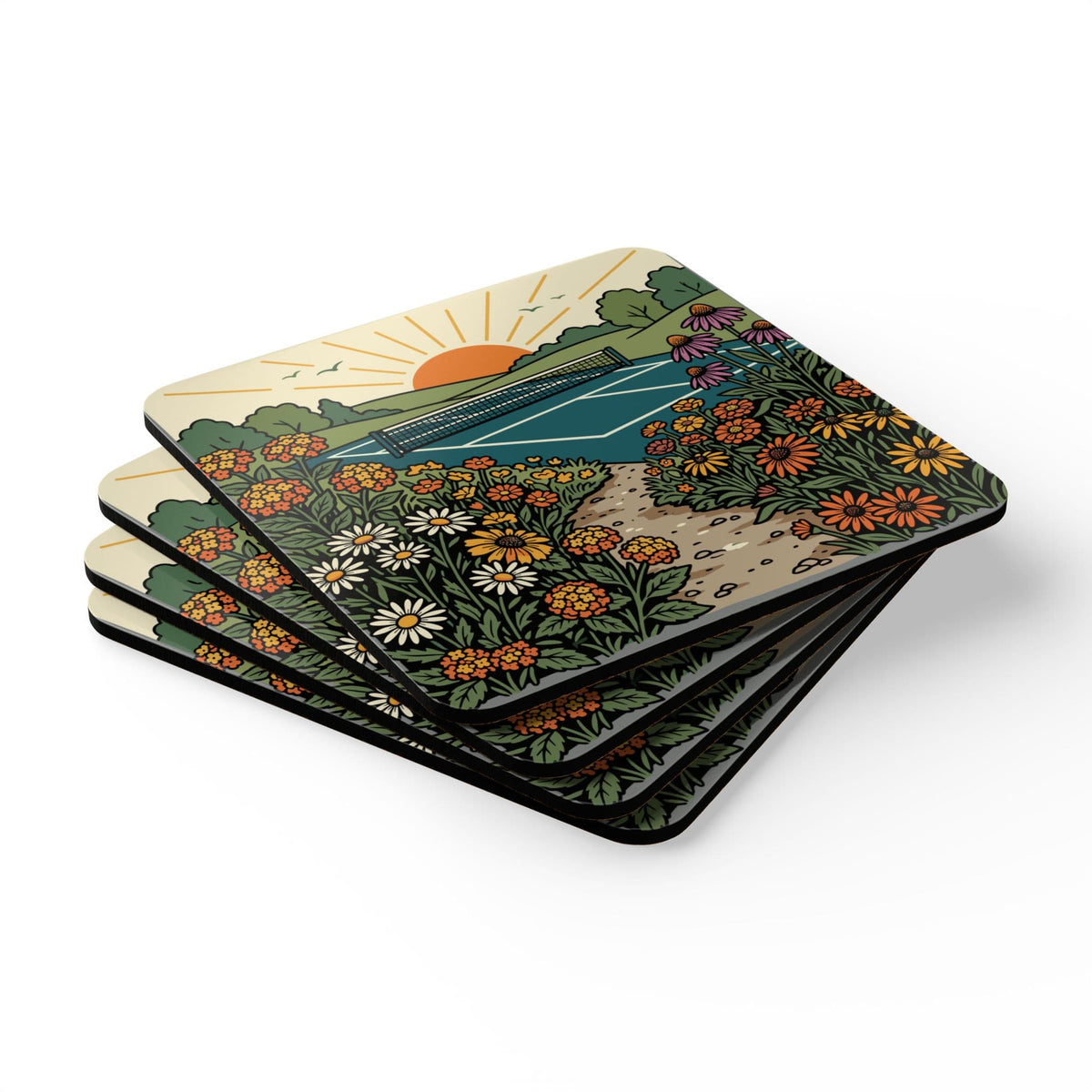 Garden Pickleball Court Coaster Set